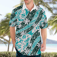 Cyan Tahiti Tiare Monstera Hawaiian Shirt Polynesian Pattern Curve Style - Polynesian Pride
