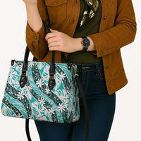 Cyan Tahiti Tiare Monstera Leather Bag Polynesian Pattern Curve Style - Polynesian Pride