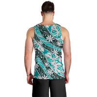 Cyan Tahiti Tiare Monstera Men Tank Top Polynesian Pattern Curve Style - Polynesian Pride