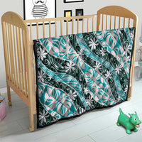 Cyan Tahiti Tiare Monstera Quilt Polynesian Pattern Curve Style - Polynesian Pride
