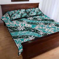 Cyan Tahiti Tiare Monstera Quilt Bed Set Polynesian Pattern Curve Style - Polynesian Pride