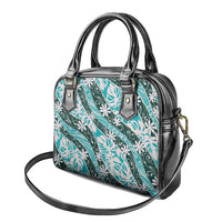 Cyan Tahiti Tiare Monstera Shoulder Handbag Polynesian Pattern Curve Style - Polynesian Pride