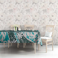 Cyan Tahiti Tiare Monstera Tablecloth Polynesian Pattern Curve Style - Polynesian Pride