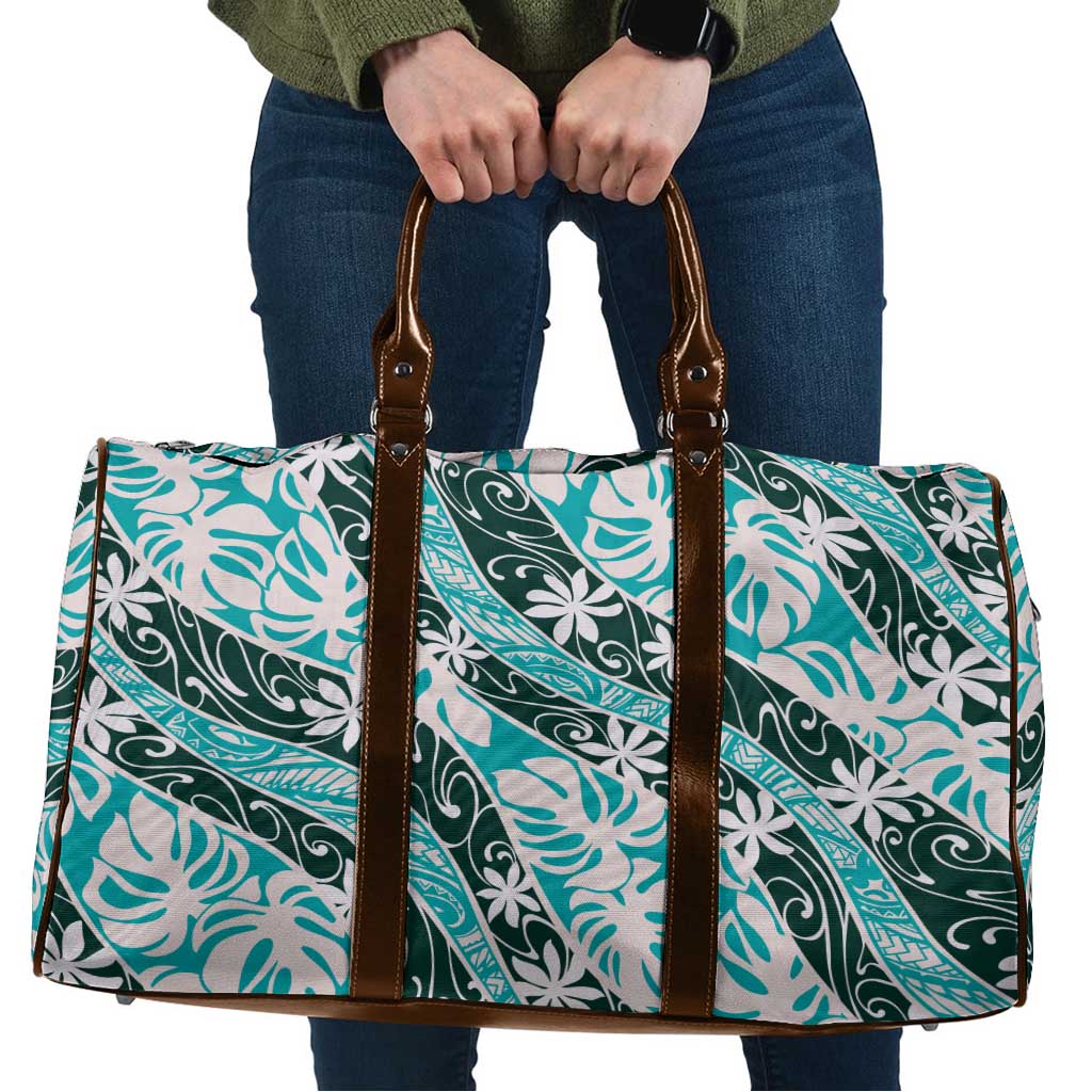 Cyan Tahiti Tiare Monstera Travel Bag Polynesian Pattern Curve Style - Polynesian Pride