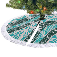 Cyan Tahiti Tiare Monstera Tree Skirt Polynesian Pattern Curve Style - Polynesian Pride