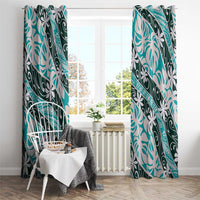 Cyan Tahiti Tiare Monstera Window Curtain Polynesian Pattern Curve Style - Polynesian Pride