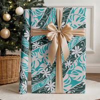 Cyan Tahiti Tiare Monstera Wrapping Paper Polynesian Pattern Curve Style - Polynesian Pride