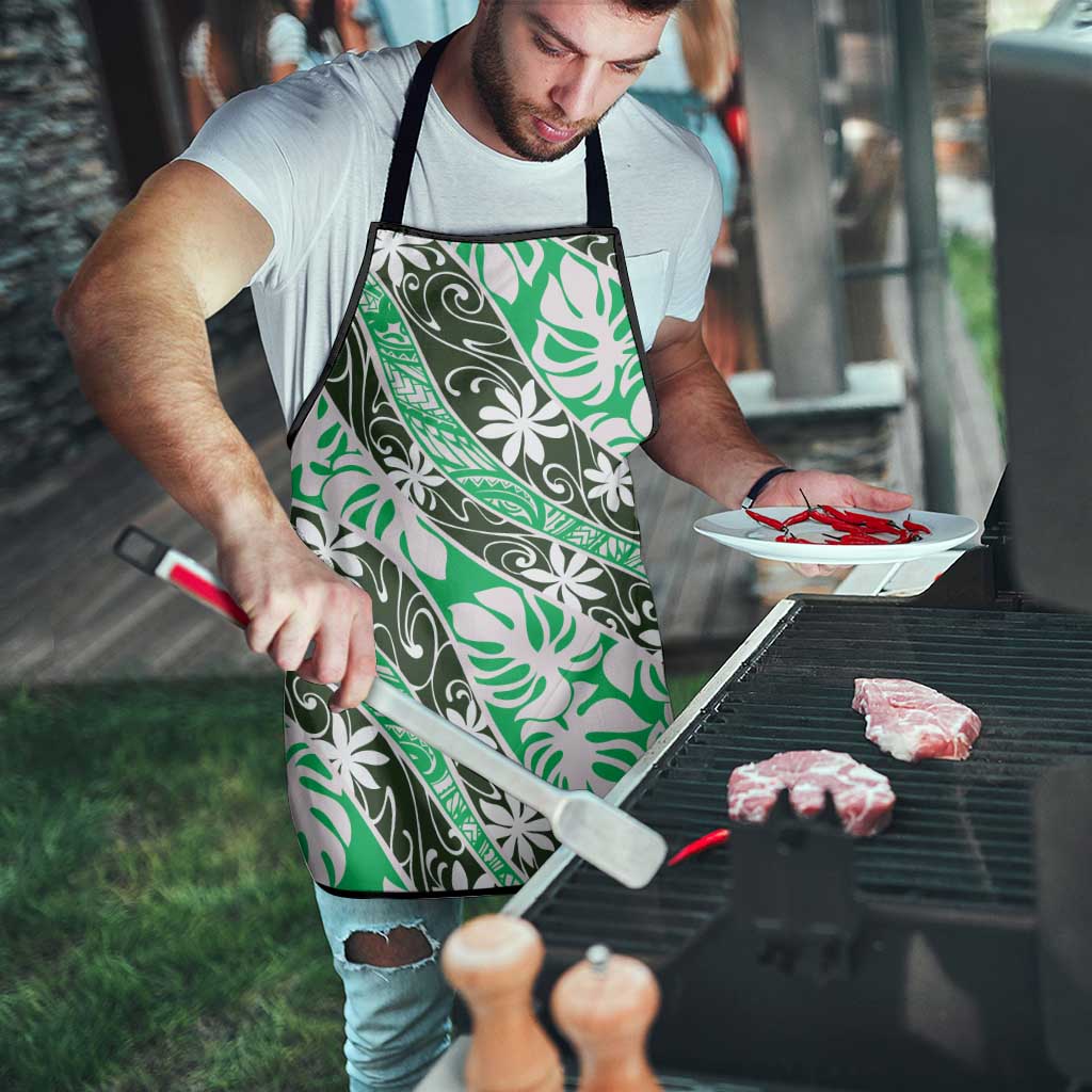 Matie Tahiti Tiare Monstera Apron Polynesian Pattern Curve Style - Polynesian Pride