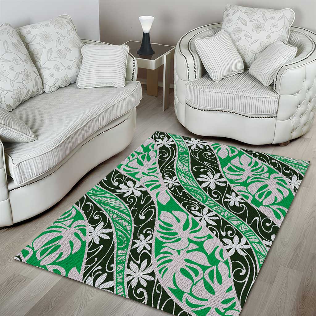 Matie Tahiti Tiare Monstera Area Rug Polynesian Pattern Curve Style - Polynesian Pride