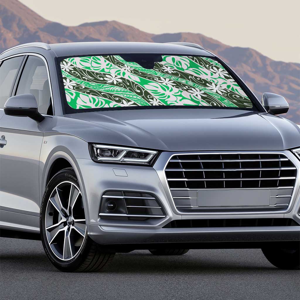 Matie Tahiti Tiare Monstera Auto Sun Shade Polynesian Pattern Curve Style - Polynesian Pride