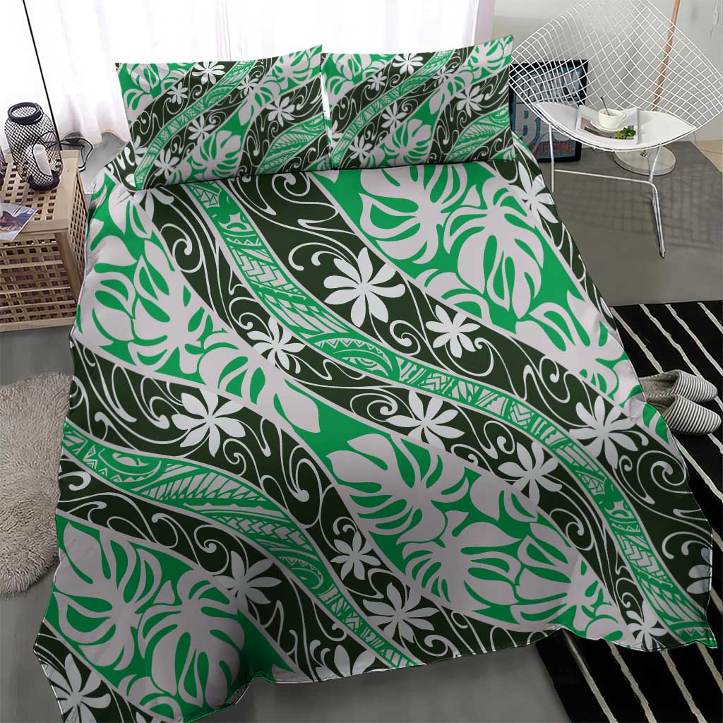 Matie Tahiti Tiare Monstera Bedding Set Polynesian Pattern Curve Style - Polynesian Pride
