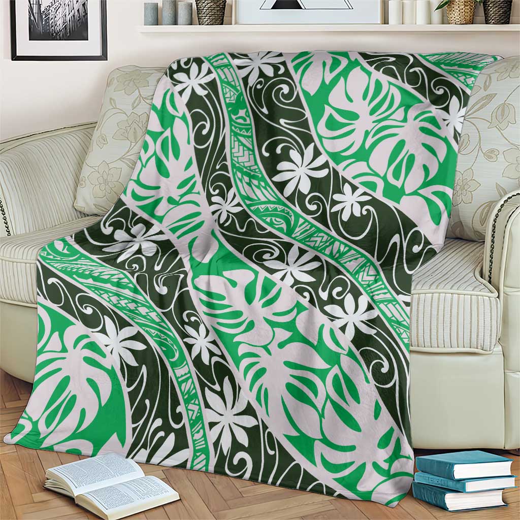 Matie Tahiti Tiare Monstera Blanket Polynesian Pattern Curve Style - Polynesian Pride