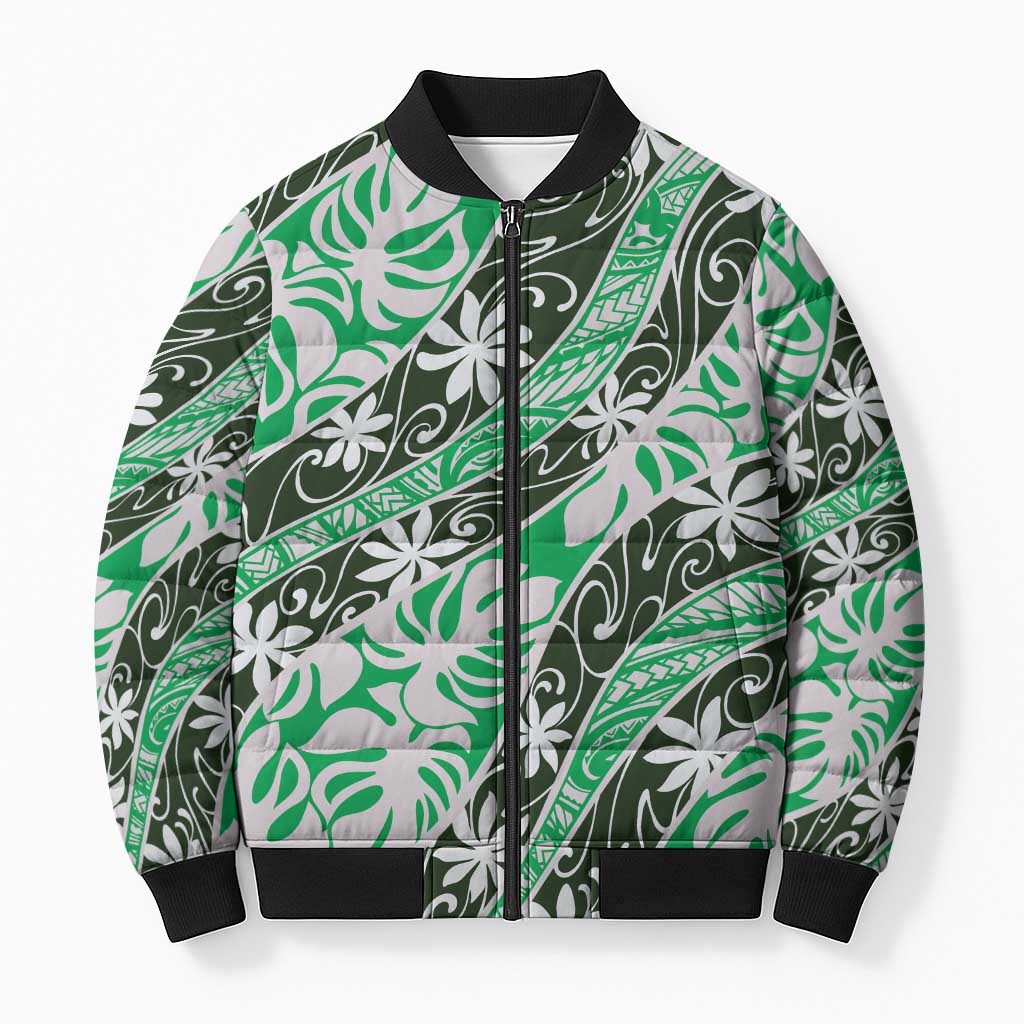 Matie Tahiti Tiare Monstera Bomber Puffer Jacket Polynesian Pattern Curve Style - Polynesian Pride
