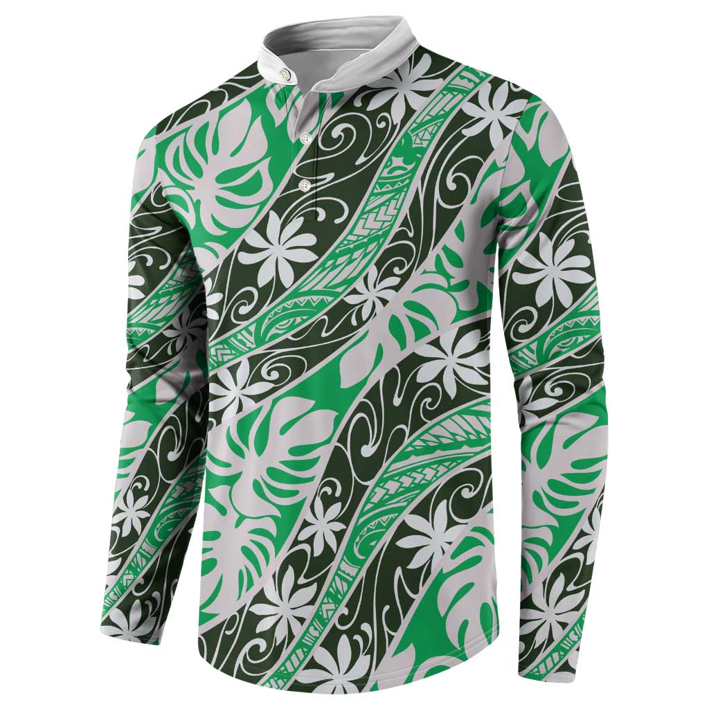 Matie Tahiti Tiare Monstera Button Sweatshirt Polynesian Pattern Curve Style - Polynesian Pride