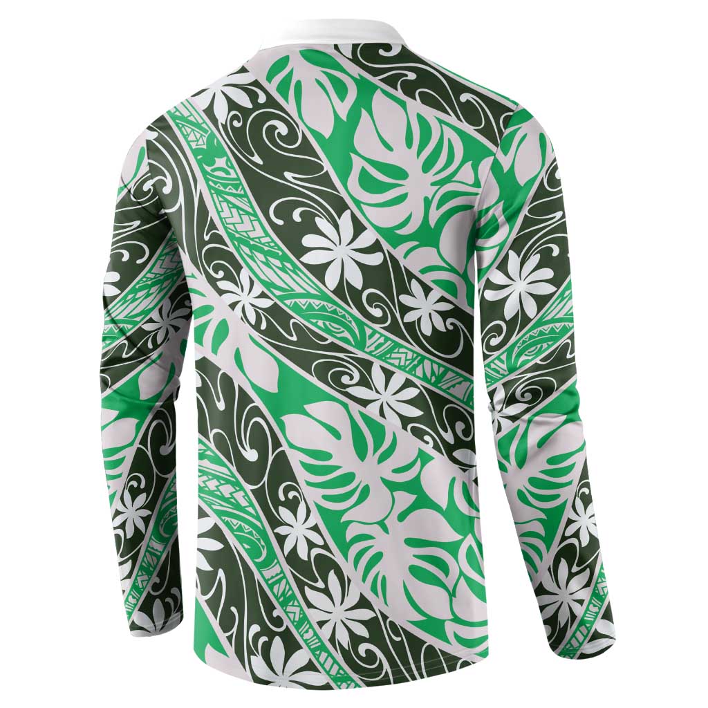 Matie Tahiti Tiare Monstera Button Sweatshirt Polynesian Pattern Curve Style - Polynesian Pride