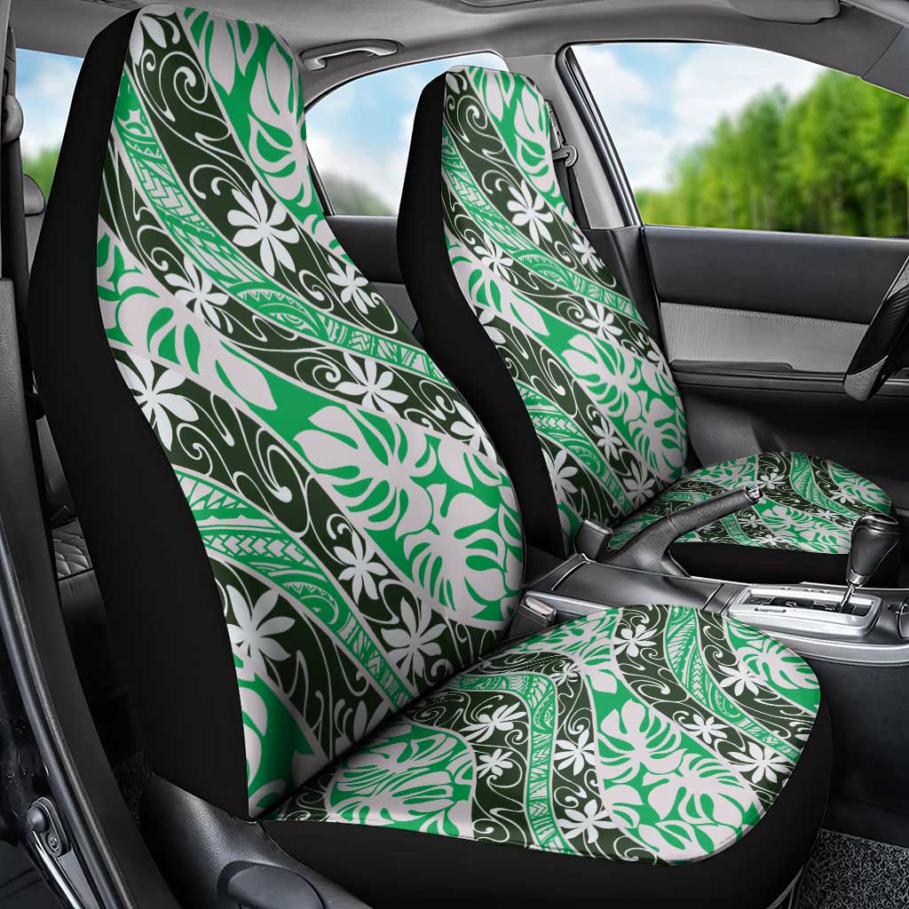 Matie Tahiti Tiare Monstera Car Seat Cover Polynesian Pattern Curve Style - Polynesian Pride