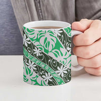 Matie Tahiti Tiare Monstera Ceramic Mug Polynesian Pattern Curve Style - Polynesian Pride