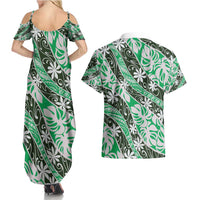 Matie Tahiti Tiare Monstera Couples Matching Summer Maxi Dress and Hawaiian Shirt Polynesian Pattern Curve Style - Polynesian Pride