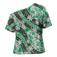 Matie Tahiti Tiare Monstera Cross Shoulder Shirt Polynesian Pattern Curve Style - Polynesian Pride
