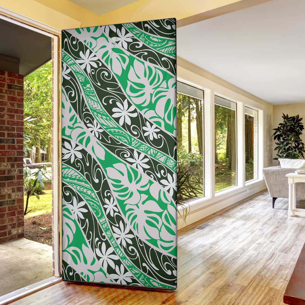 Matie Tahiti Tiare Monstera Door Cover Polynesian Pattern Curve Style - Polynesian Pride