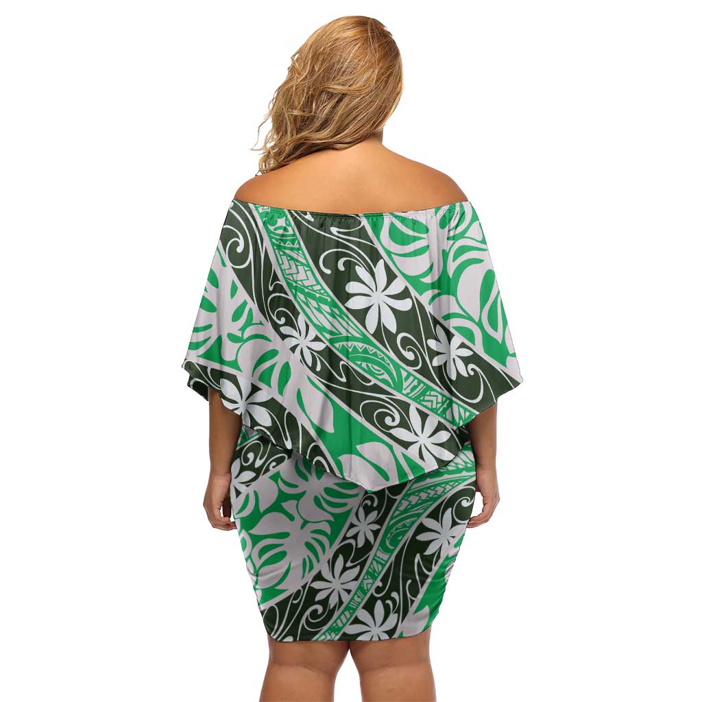 Matie Tahiti Tiare Monstera Family Matching Off Shoulder Short Dress and Hawaiian Shirt Polynesian Pattern Curve Style - Polynesian Pride