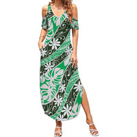 Matie Tahiti Tiare Monstera Family Matching Summer Maxi Dress and Hawaiian Shirt Polynesian Pattern Curve Style - Polynesian Pride