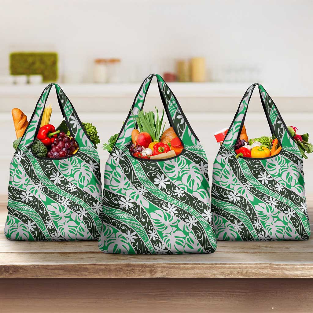 Matie Tahiti Tiare Monstera Grocery Bag Polynesian Pattern Curve Style - Polynesian Pride