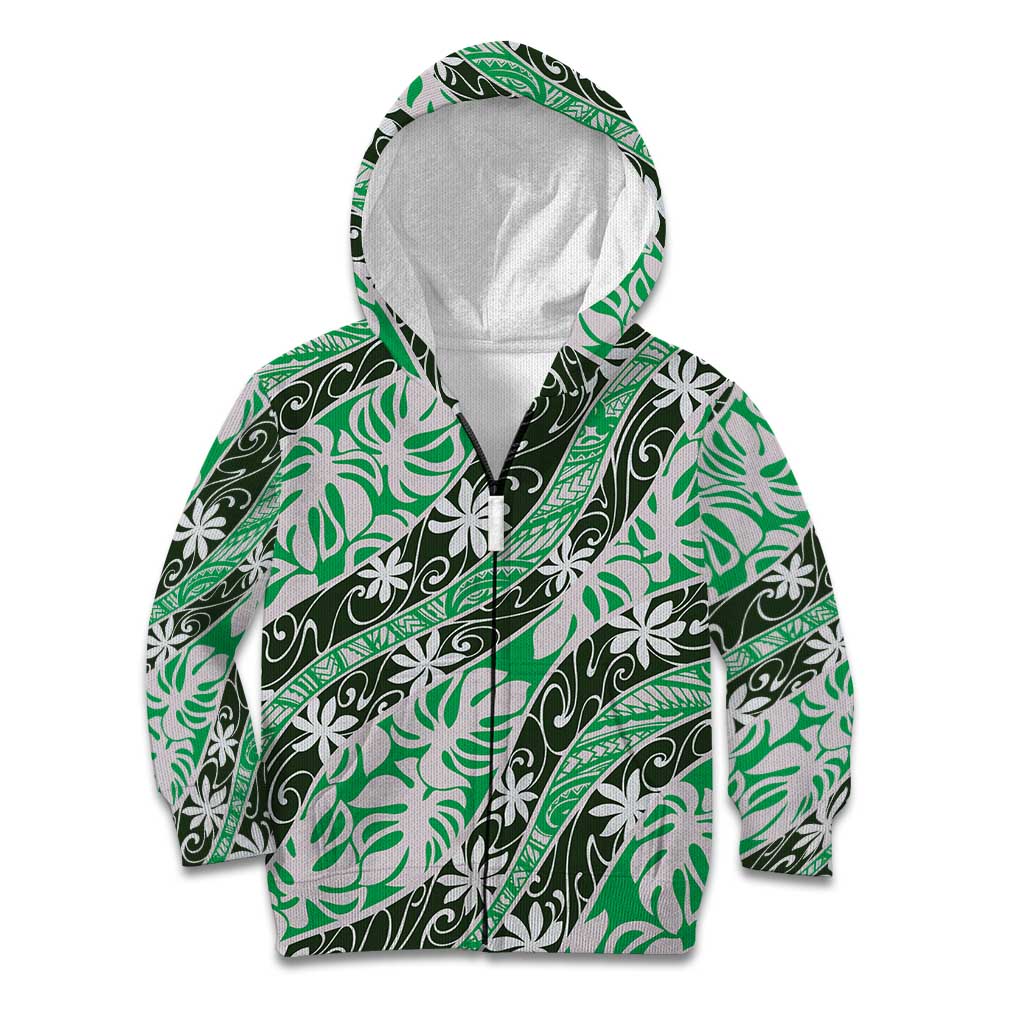 Matie Tahiti Tiare Monstera Kid Hoodie Polynesian Pattern Curve Style - Polynesian Pride