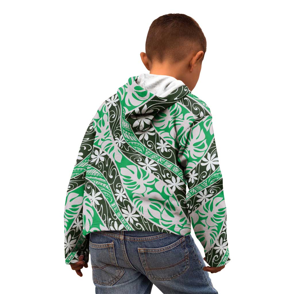 Matie Tahiti Tiare Monstera Kid Hoodie Polynesian Pattern Curve Style - Polynesian Pride