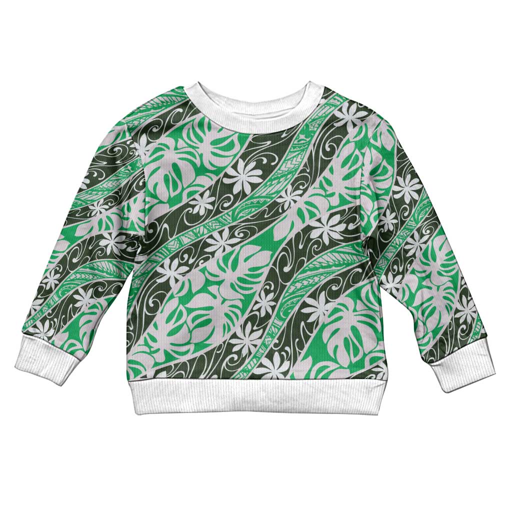 Matie Tahiti Tiare Monstera Kid Ugly Christmas Sweater Polynesian Pattern Curve Style - Polynesian Pride