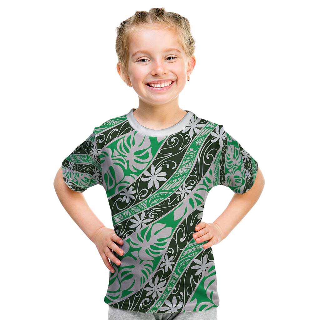 Matie Tahiti Tiare Monstera Kid T Shirt Polynesian Pattern Curve Style - Polynesian Pride