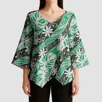 Matie Tahiti Tiare Monstera Kimono Sleeve Blouse Polynesian Pattern Curve Style - Polynesian Pride