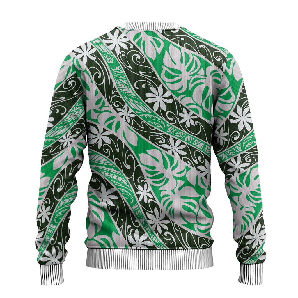 Matie Tahiti Tiare Monstera Ugly Christmas Sweater Polynesian Pattern Curve Style - Polynesian Pride