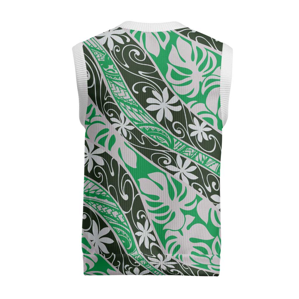 Matie Tahiti Tiare Monstera Christmas Knitted V-Neck Vest Polynesian Pattern Curve Style - Polynesian Pride
