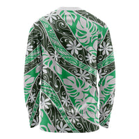 Matie Tahiti Tiare Monstera Long Sleeve Shirt Polynesian Pattern Curve Style - Polynesian Pride