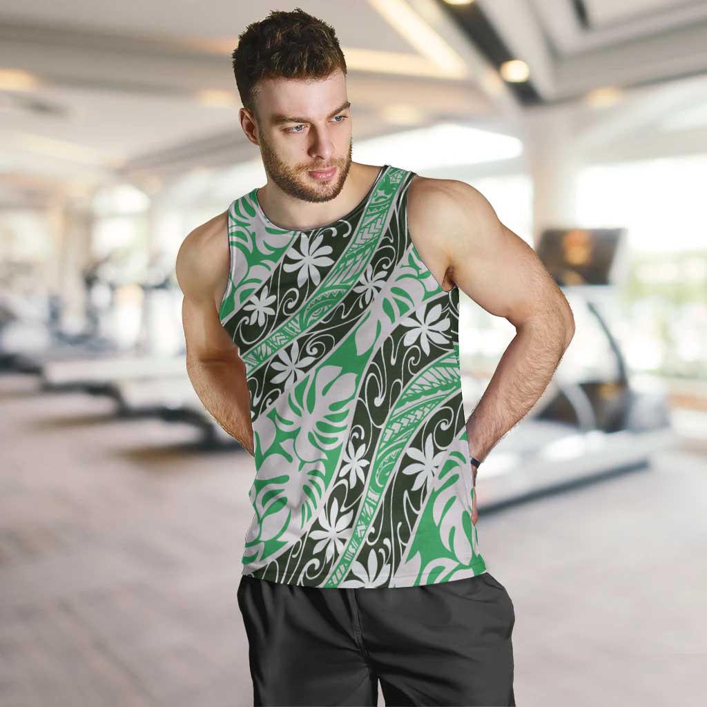 Matie Tahiti Tiare Monstera Men Tank Top Polynesian Pattern Curve Style - Polynesian Pride