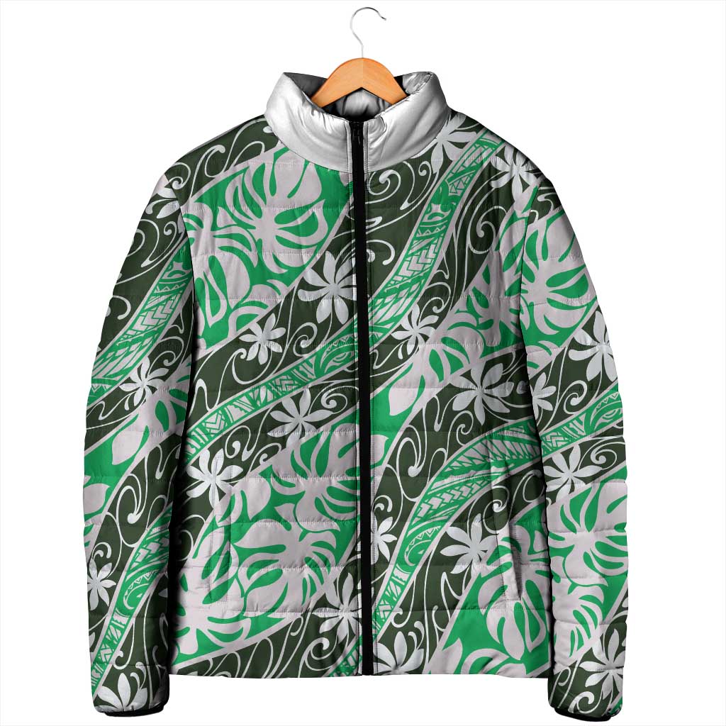 Matie Tahiti Tiare Monstera Padded Jacket Polynesian Pattern Curve Style - Polynesian Pride