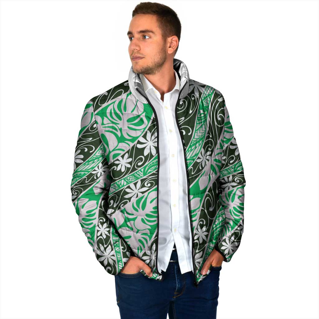 Matie Tahiti Tiare Monstera Padded Jacket Polynesian Pattern Curve Style - Polynesian Pride