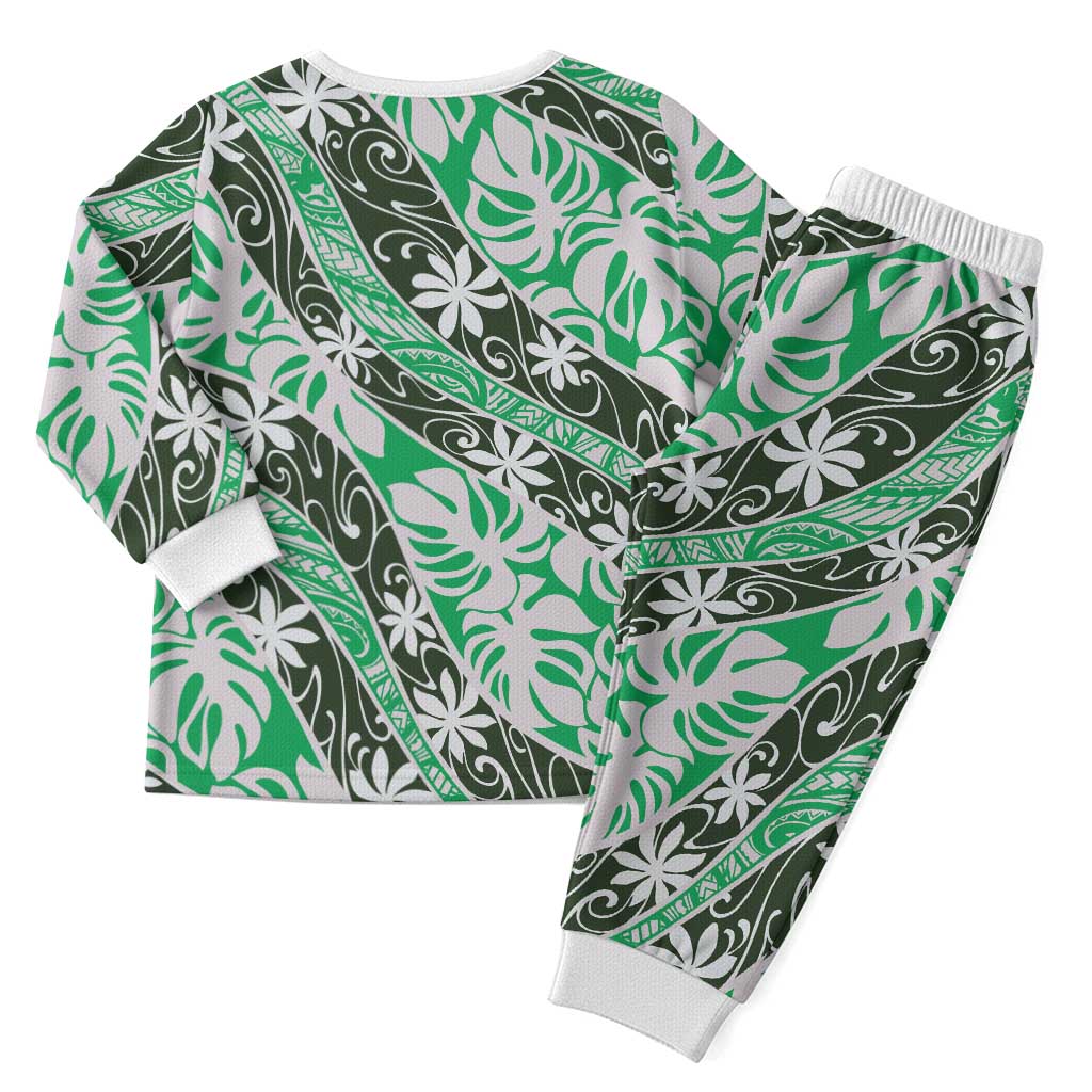 Matie Tahiti Tiare Monstera Christmas Pajama Set Polynesian Pattern Curve Style - Polynesian Pride