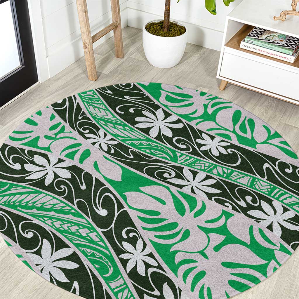 Matie Tahiti Tiare Monstera Round Carpet Polynesian Pattern Curve Style - Polynesian Pride