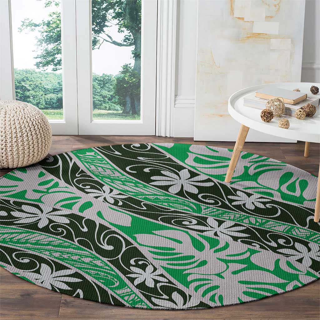 Matie Tahiti Tiare Monstera Round Carpet Polynesian Pattern Curve Style - Polynesian Pride