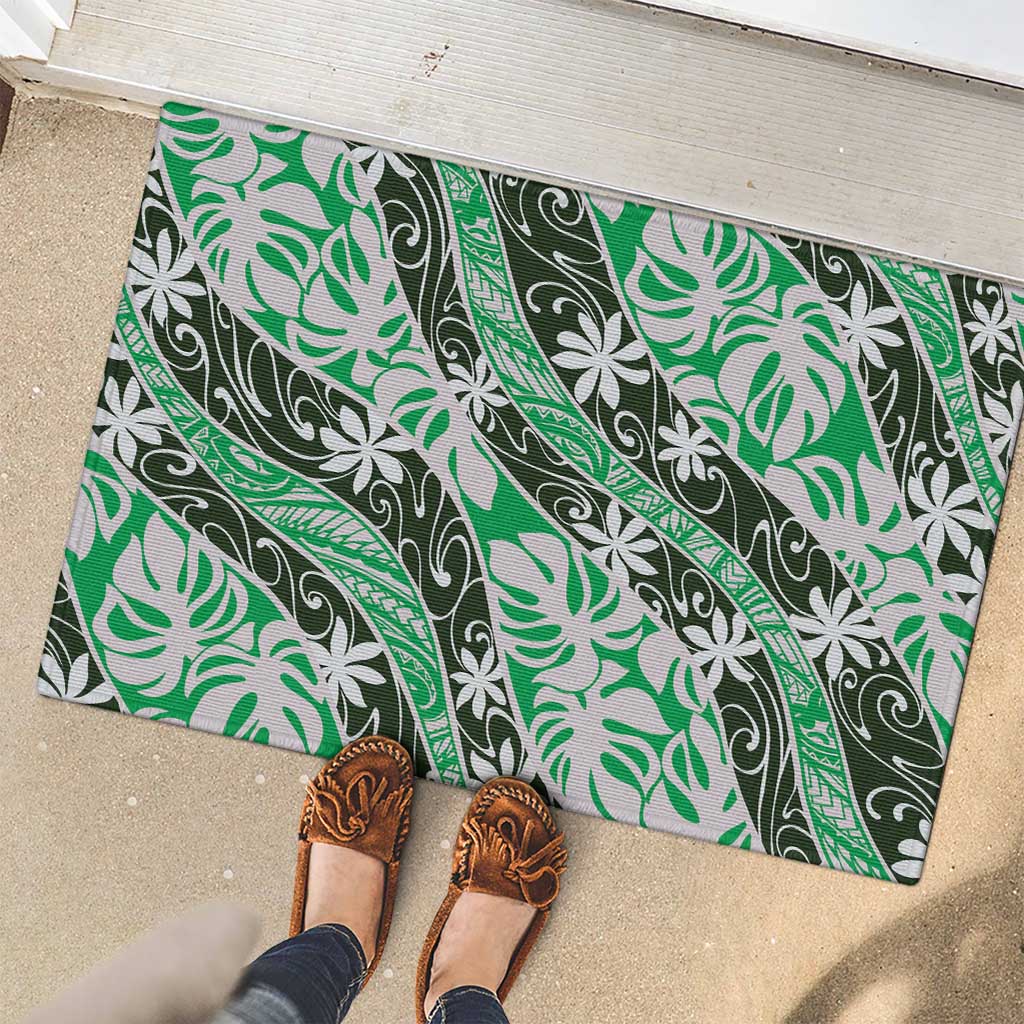 Matie Tahiti Tiare Monstera Rubber Doormat Polynesian Pattern Curve Style - Polynesian Pride