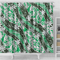 Matie Tahiti Tiare Monstera Shower Curtain Polynesian Pattern Curve Style - Polynesian Pride