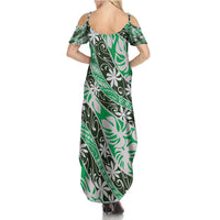 Matie Tahiti Tiare Monstera Summer Maxi Dress Polynesian Pattern Curve Style - Polynesian Pride