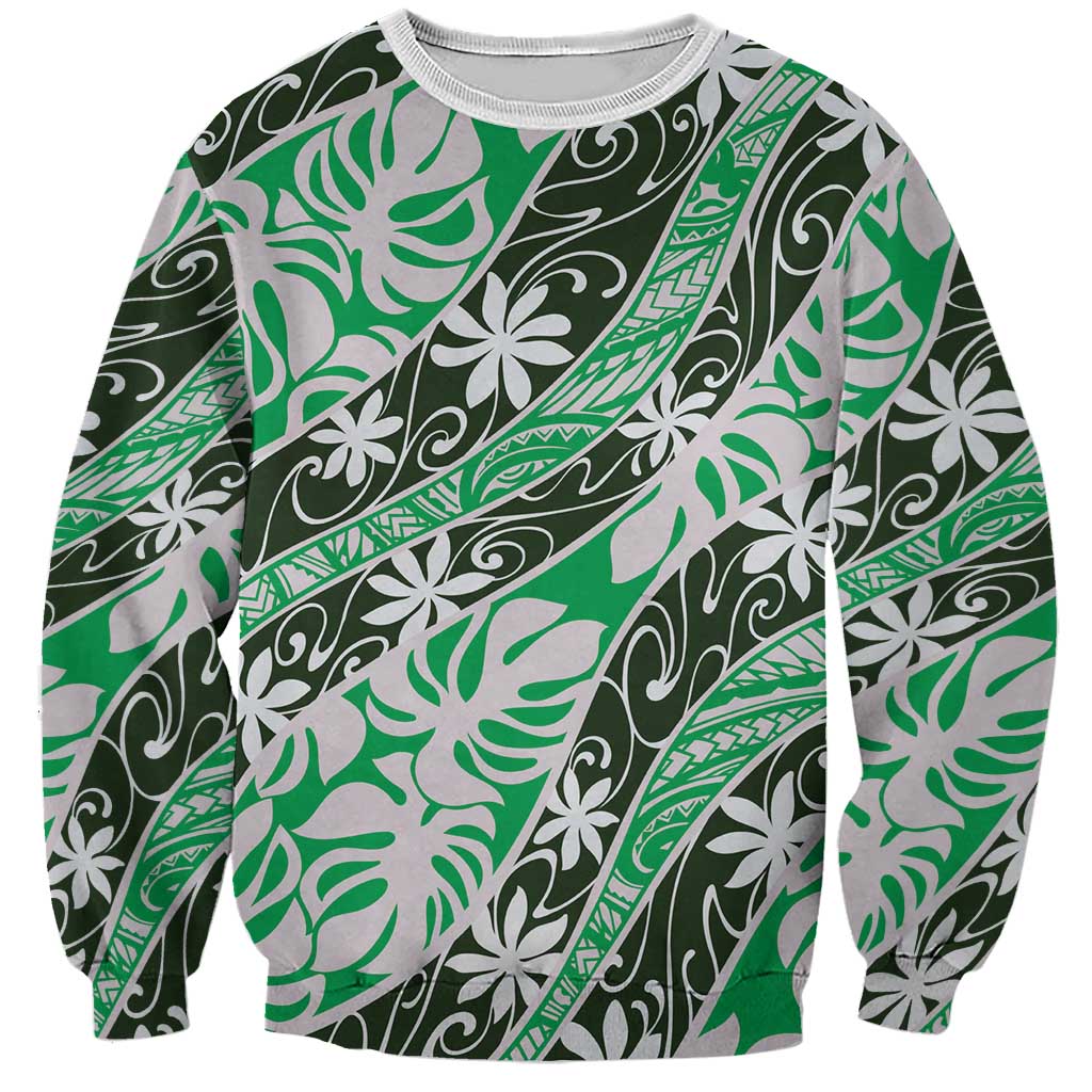 Matie Tahiti Tiare Monstera Sweatshirt Polynesian Pattern Curve Style - Polynesian Pride