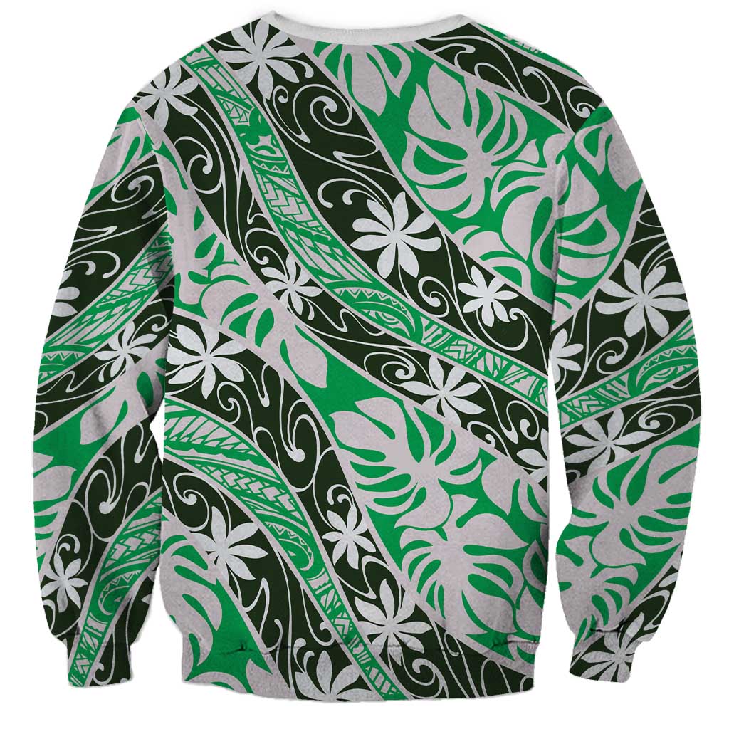 Matie Tahiti Tiare Monstera Sweatshirt Polynesian Pattern Curve Style - Polynesian Pride