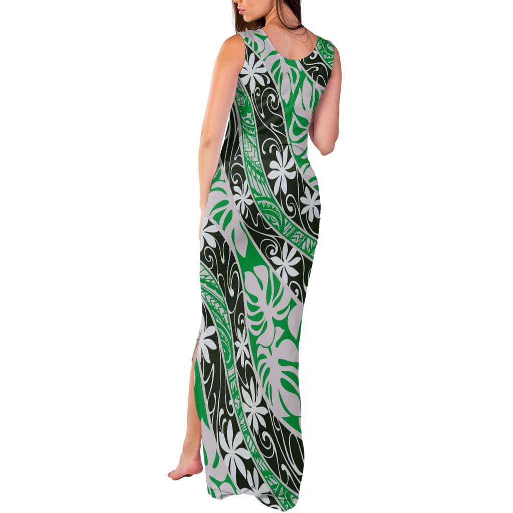 Matie Tahiti Tiare Monstera Tank Maxi Dress Polynesian Pattern Curve Style - Polynesian Pride