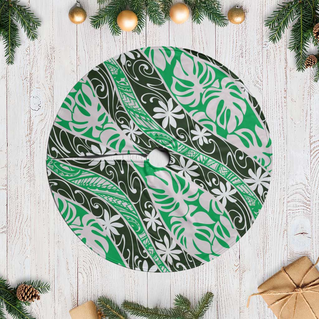 Matie Tahiti Tiare Monstera Tree Skirt Polynesian Pattern Curve Style - Polynesian Pride
