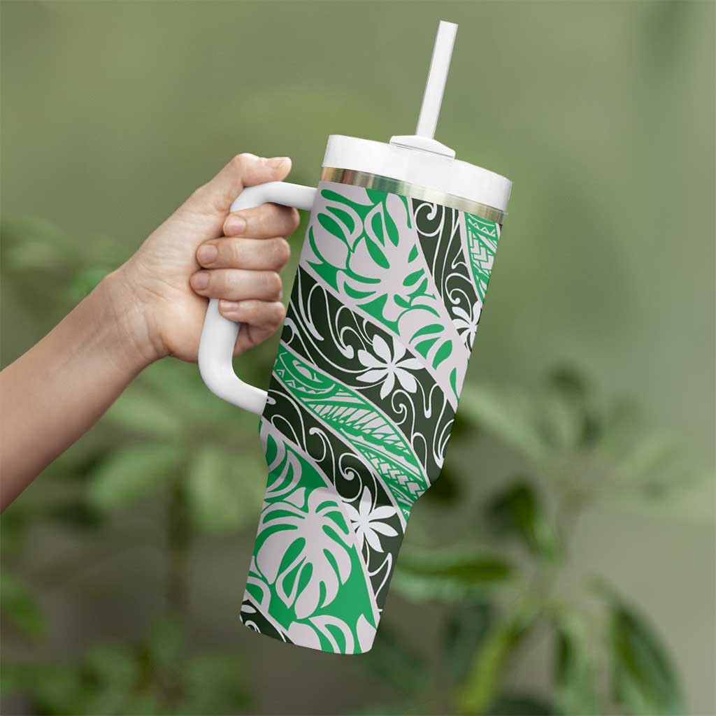 Matie Tahiti Tiare Monstera Tumbler With Handle Polynesian Pattern Curve Style - Polynesian Pride