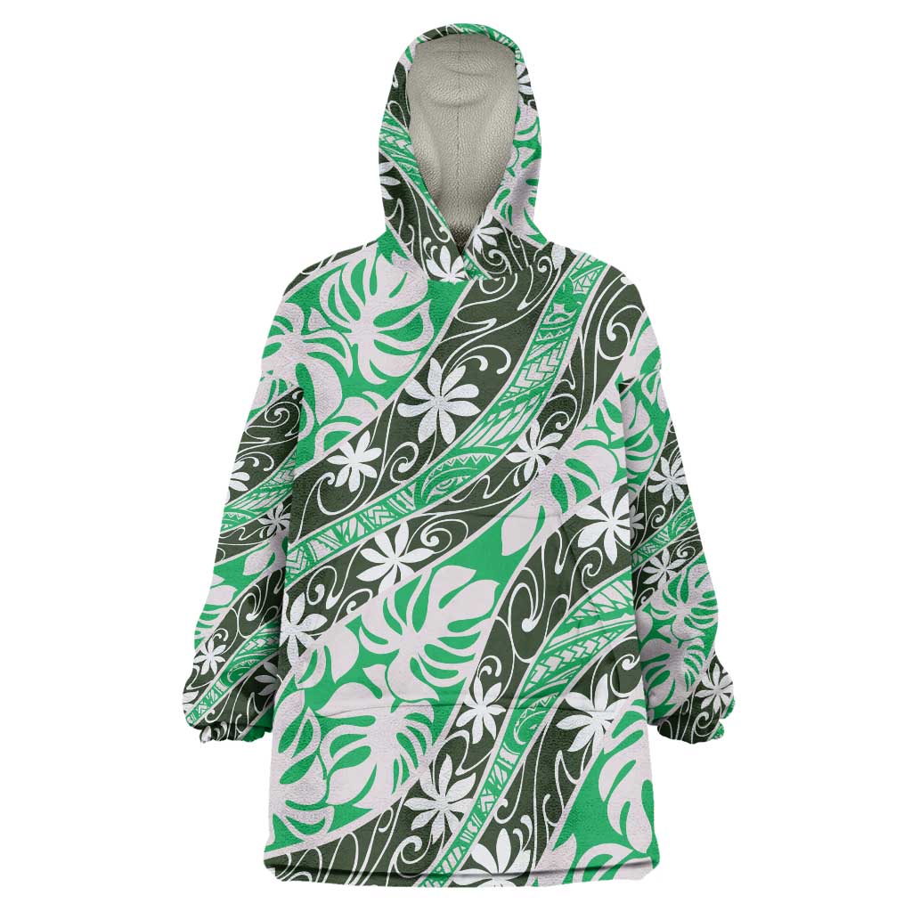 Matie Tahiti Tiare Monstera Wearable Blanket Hoodie Polynesian Pattern Curve Style - Polynesian Pride